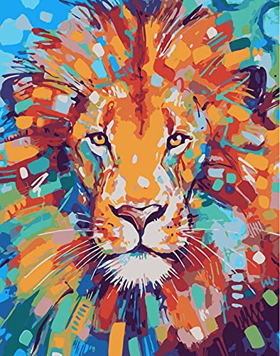 Grebesty Kit de peinture par numéro pour adultes et enfants, peinture à l'huile par numéros sur toile pour le Roi Lion 40 x 50 cm sans cadre Cover