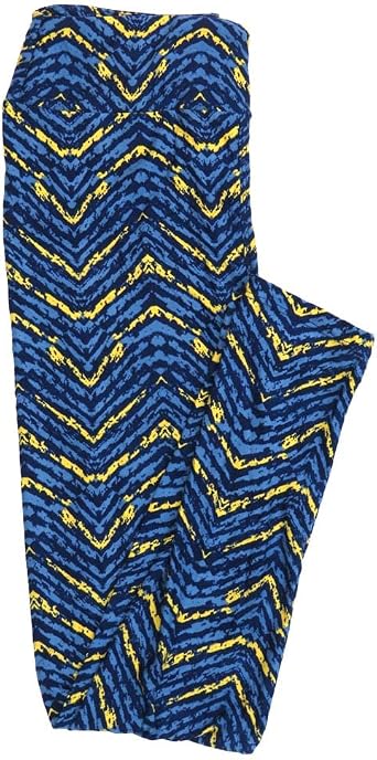 Lularoe One Size OS Zig Zag Stripe Blue Yellow Leggings OS fits Adults 2-10