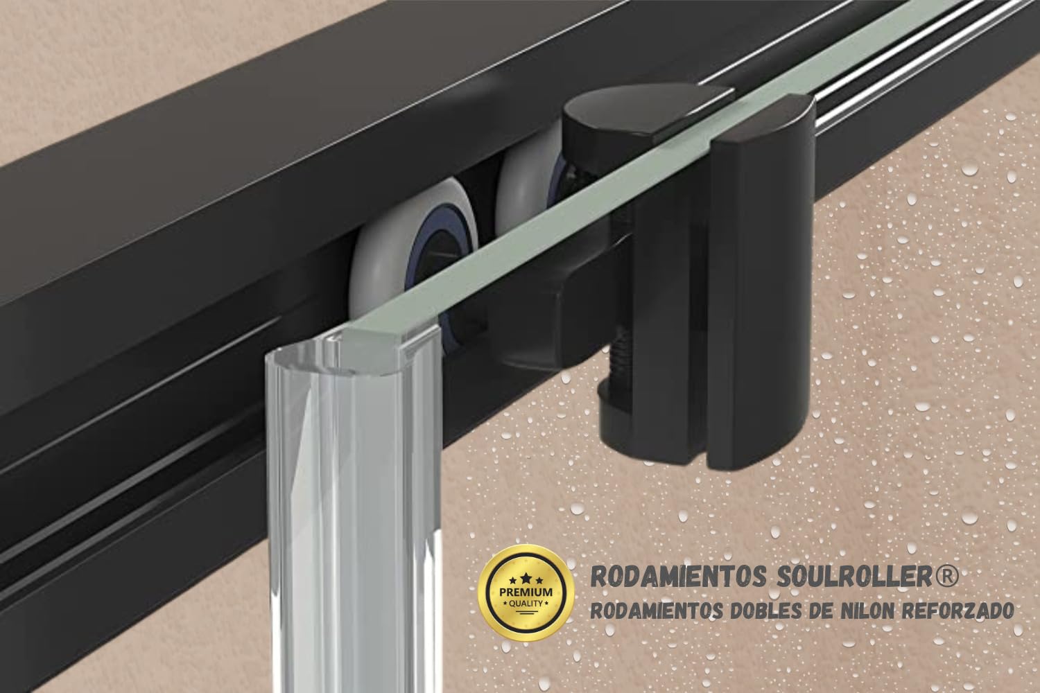 Mampara Rectangular REVERSIBLE 137,5-140 x 77,5-80cm - H= 195cm, Negro | Mampara Angular (corredera + fijo) + (corredera + fijo) , sin perfil inferior, Vidrio de seguridad 6mm tratamiento antical