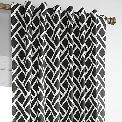 Image of HPD Half Price Drapes Modern Geometric Printed Curtains 108 Inches Long Luxury Cotton Curtains (1 Panel) Room Darkening Curtains for Bedroom & Living Room, 50W x 108L, Crosshatch Geometrical Black