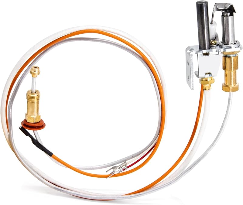 Criditpid 446-512A Conjunto piloto de gas natural para chimeneas de gas y juegos de leños Heat-N-Glo, SRV446-512A Piezas del conjunto piloto NG para inserto de chimenea Heat N Glo SL2000, 4000, 5000, 6000 con termopila.
