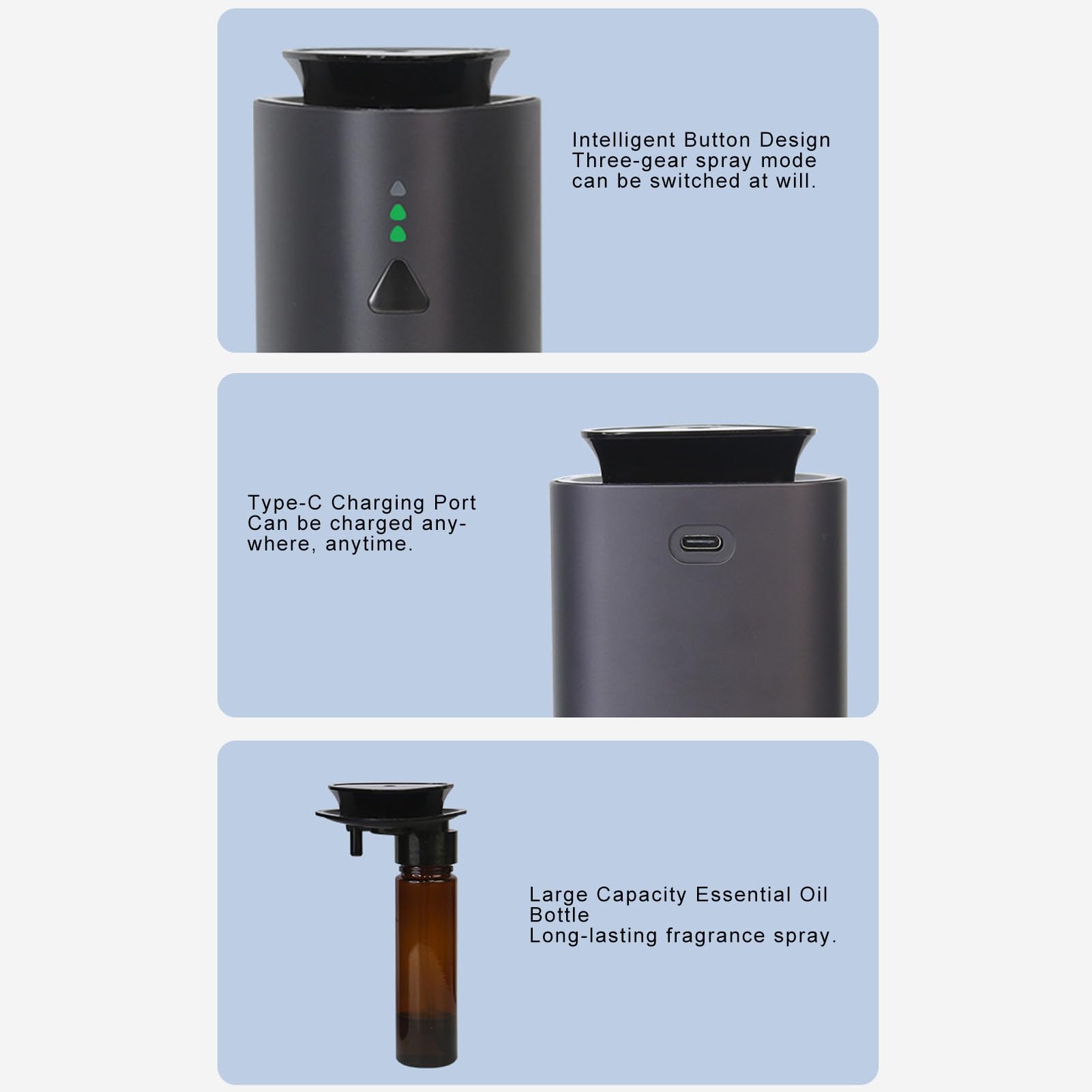 Generic Diffusore per Auto Senza Acqua, Rinfrescante per Aromaterapia, Nebulizzazione Fine, per Casa, Ufficio, Camera da Letto, Durata della Batteria da 2500 MAh