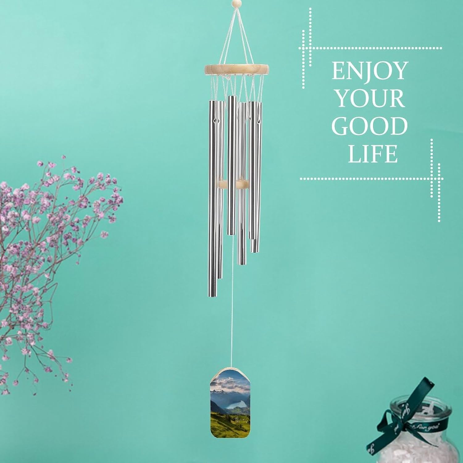 Outdoor Wind Chimes, Switzerland Alps Printed Wind Chimes,Simple Wind Chimes,Curtain Wind Chimes for Home Decoration