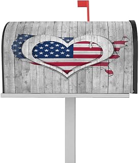 Mailbox Cover Magnetic Love American Flag Independence Day Farm Vintage Wood Mailbox Covers Standard Size 21x18in,Mailbox Covers Wrap Post Letter Box Cover for Garden Yard Outdoor USA Map Patriotic