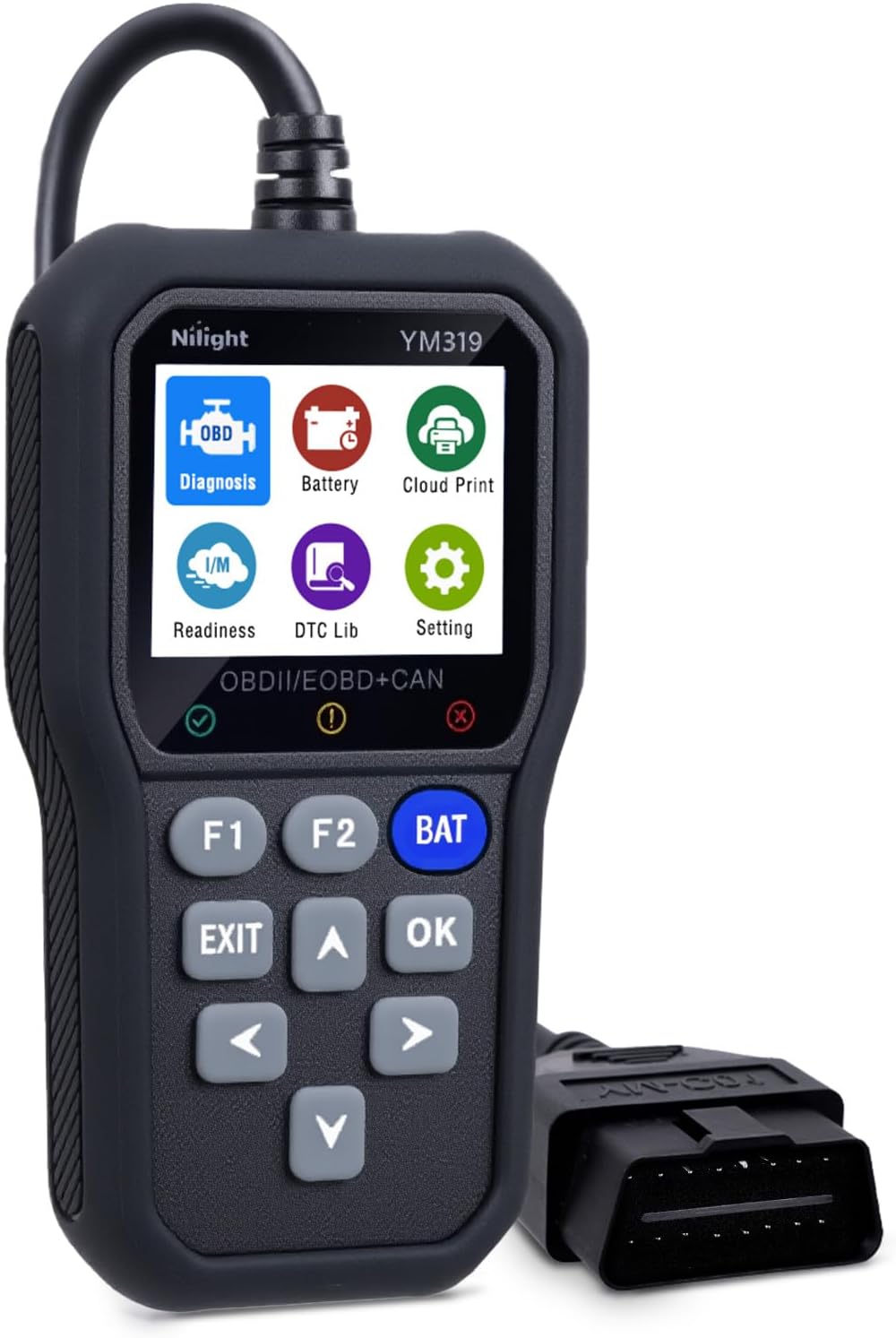 Nilight YM319 Professional OBD2 Scanner Car Diagnostic Tool - 2.4” IPS Full-View Color Screen Code Reader - Live Data Graphing, Battery Test for All 1996 & Newer Cars