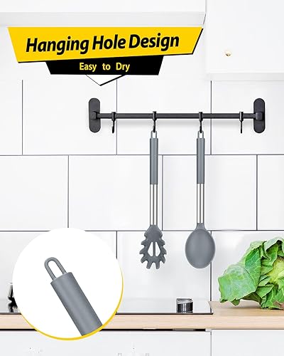 Miniatura 6 de Juego de tenedor de silicona para pasta y cuchara de cocina, utensilios de cocina antiadherentes para cocinar, revolver, servir espaguetis, sopa,