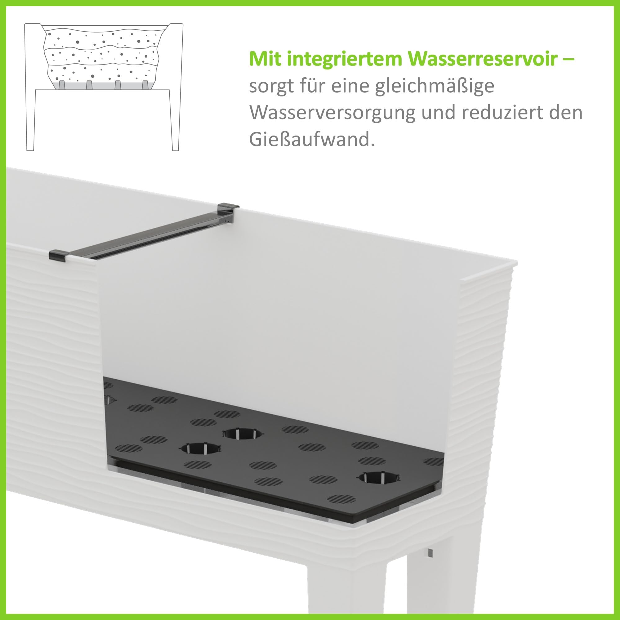 Pflanzkasten mit Wasserreservoir, 80x30x44,5 cm, Kunststoff Hochbeet mit Standfüßen, Schwarz/Taupe/Weiß (ANTRAZIT, Aurora)