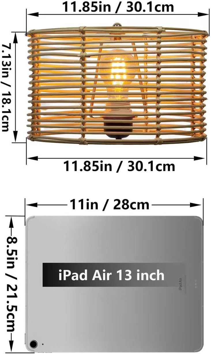 Boho Rattan Woven Drum Table Lamp Shade Replacement, Rustic Wall Sconce Light Cover, Floor Lamp Shades(beige)