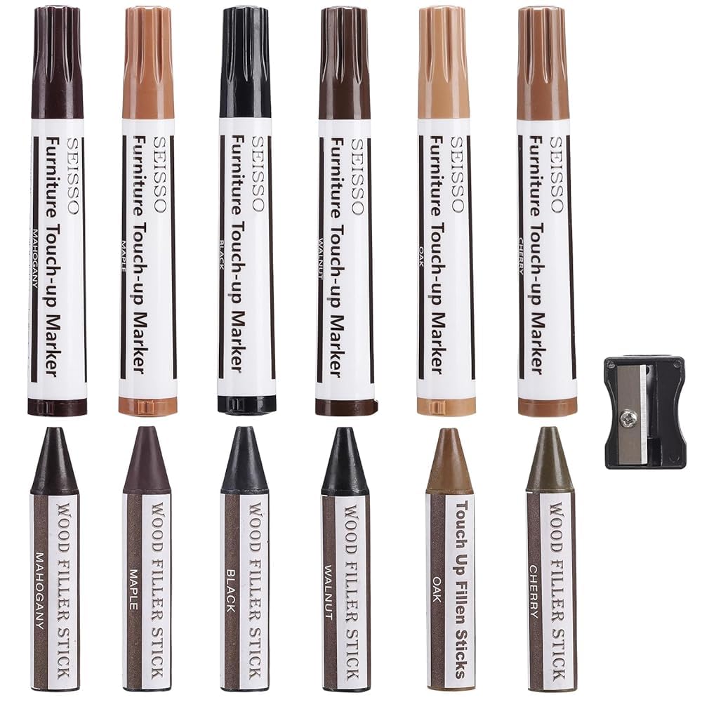 Furniture Repair kit, Wood Scratch Cover Markers*6 and Wax Filler Sticks*6 with