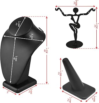 MOOCA 8 Pcs Jewelry Display Set, Necklace Display Bust, Earring Organizer, Ring Holder Stand for Showcase and Store, Premium Black Faux Leather