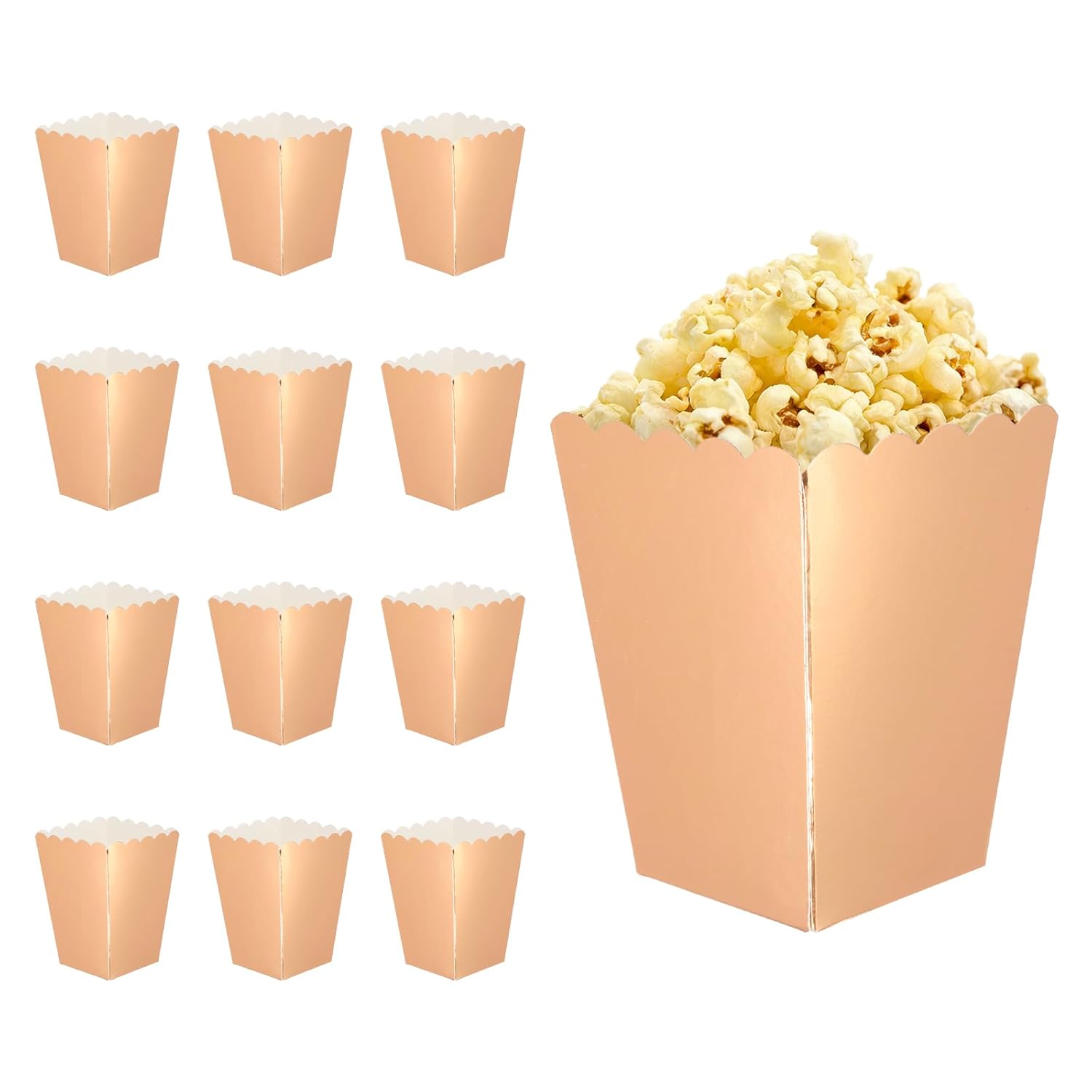 uxcell 12 Pcs Popcorn Boxes, 3 Inch Popcorn Containers, Movie Night Supplies Cups Holders for Cinema Carnival Party Families Movie Theater, Rose Gold