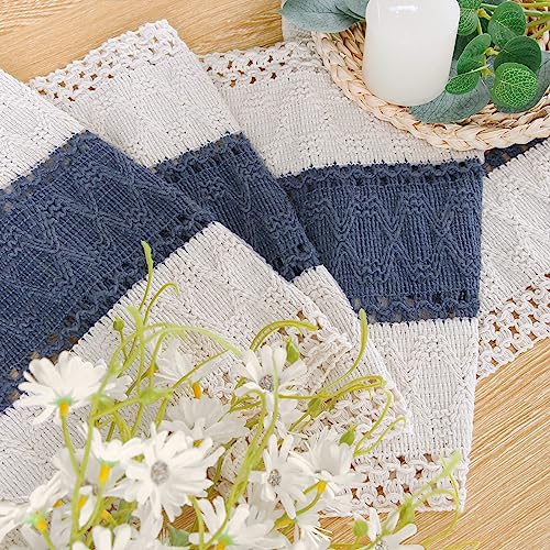 Fexia Boho Table Runner 72 Inches Long Macrame Table Runner Farmhouse Style Cream & Blue Table Runner With Tassels For Party Bohemian Rustic Wedding Bridal Shower Dining Bedroom Decor (12X72 Inches) #TOP2