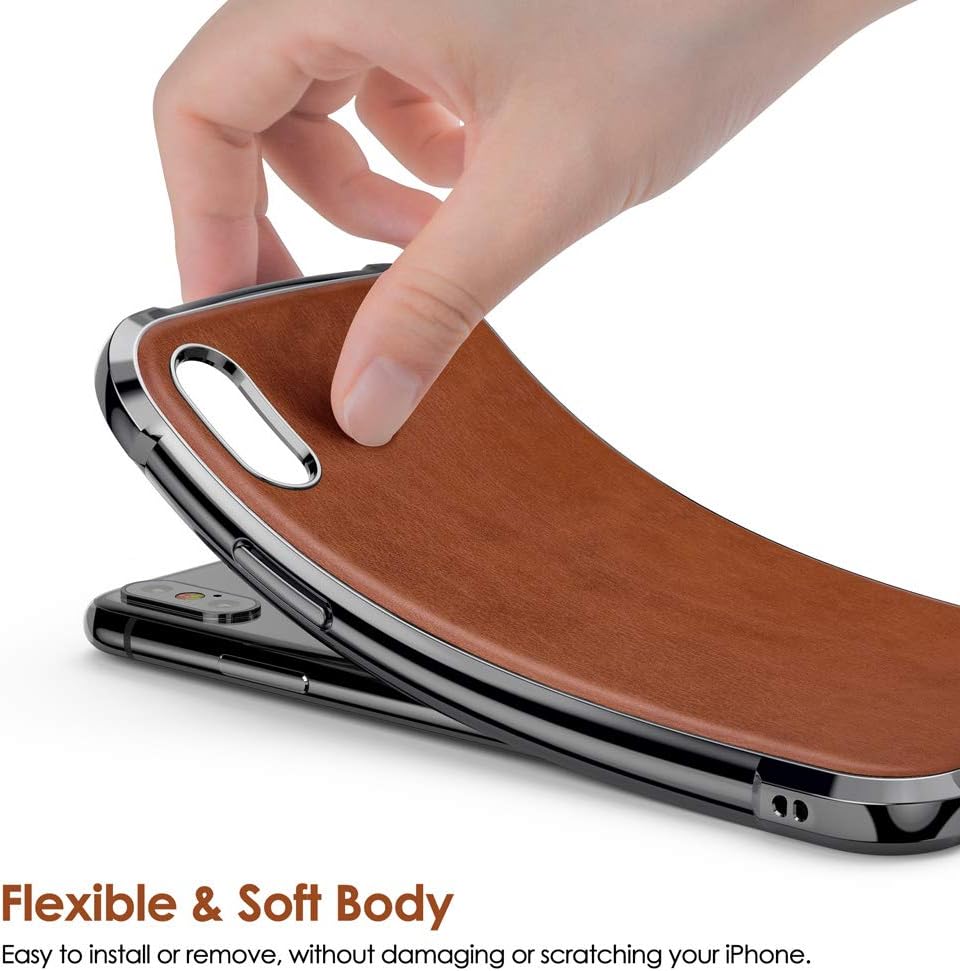LOHASIC iPhone Xs Max Case, Drop Proof Bumper Luxury PU Leather Cover Soft Grip Anti-Slip Scratch Resistant Full Body Protective Phone Cases for iPhone Xs Max(2018) 6.5"- Brown