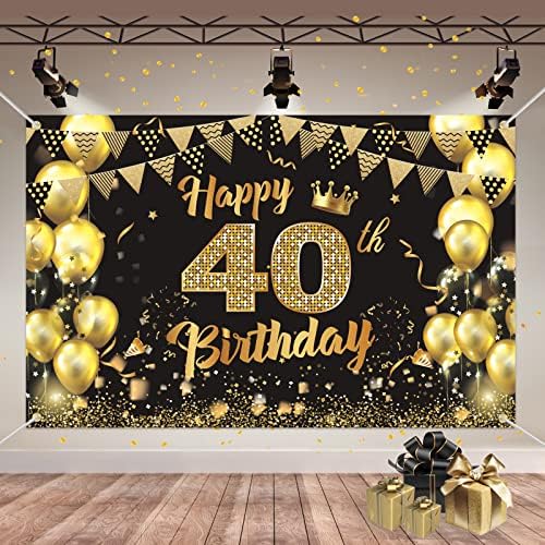 Happy 80th Birthday Banner, 80th Birthday Decoration Banner, 80th Birthday Banner for Men, Black Gold Birthday Sign Poster, Photo Booth Backdrop Banner for Men Women Birthday Party Wall Decor Props