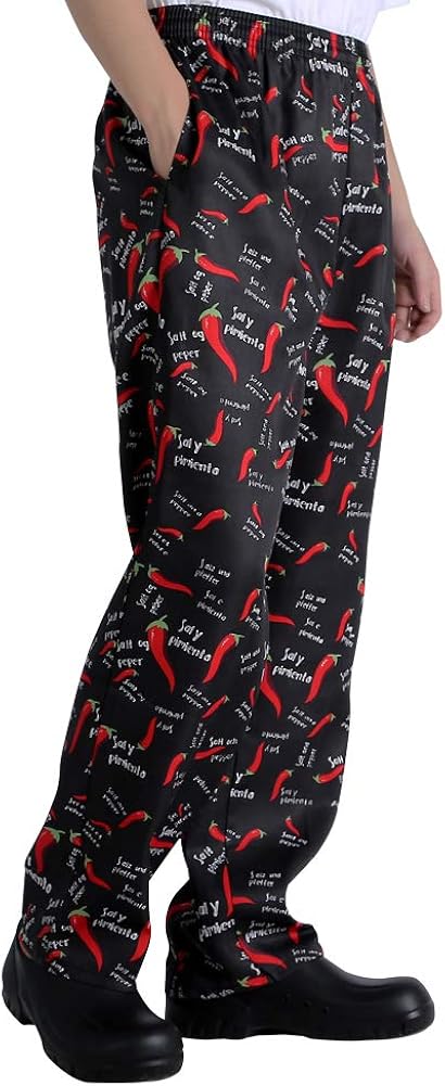 Men’s and Women's Baggy Printed Chef Pants Kitchen Uniforms with Elastic Waist Floral Restaurant Work Pants: Clothing, Shoes & Jewelry