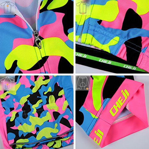 Ateid Big Girls Cycling Jersey Set Short Sleeve With 3D Padded Shorts 7-9 Years (Manufacturer Size: Xl) Camouflage Pink #TOP5