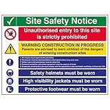 vsafety 6 C008br-r'Multi Hazard site Avis de sécurité/6 points d'avertissement de signe, en plastique rigide, paysage, 600 mm x 450 mm, noir/bleu/vert/rouge/jaune