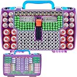 FULLCASE Double-Sided Battery Storage Organizer Case with BT-168 Tester, Holds 269, Fits AA AAA AAAA C D 9V 18650 CR123A CR2 23A 4LR44 and Coin Cells, Water-Resistant, Portable Handle - Purple