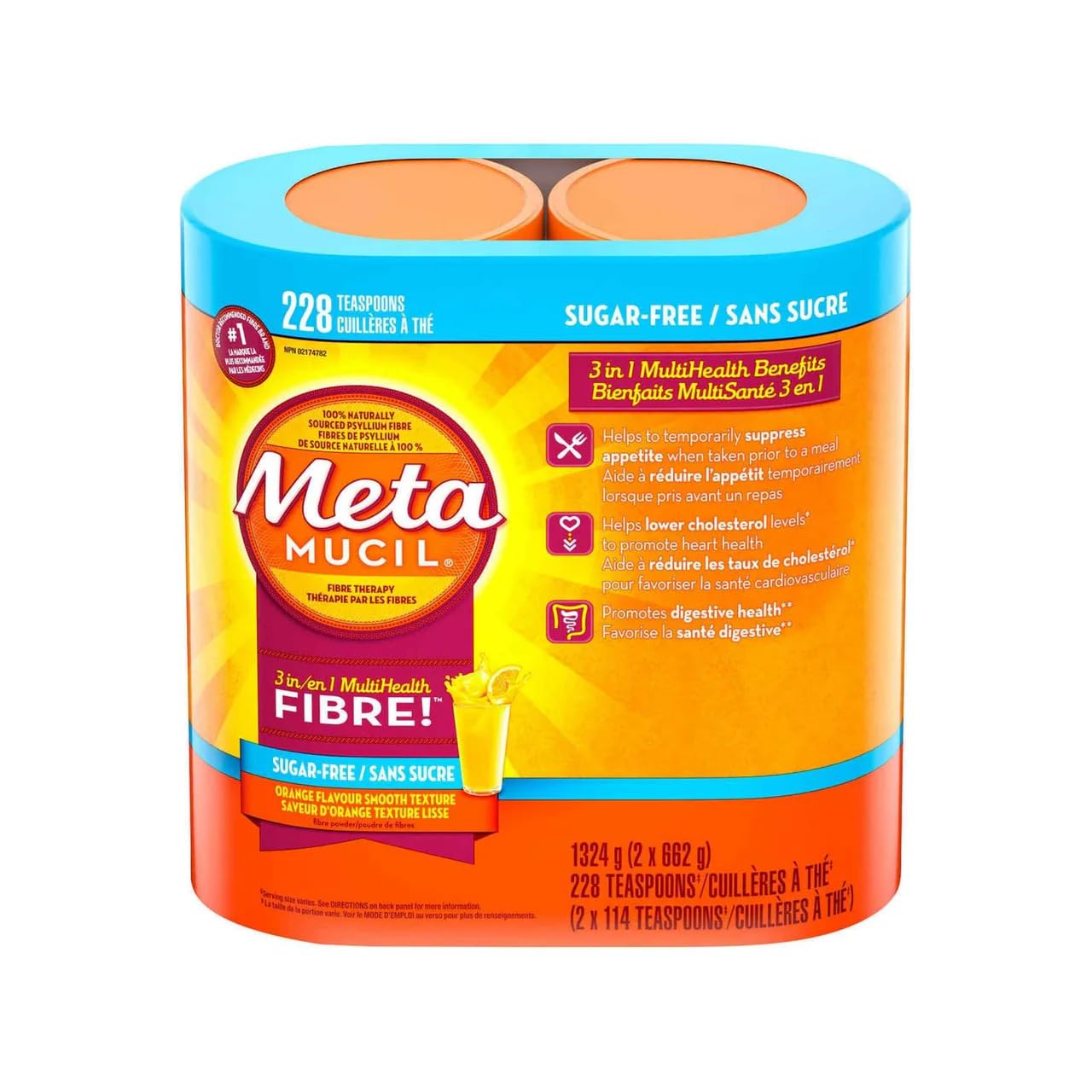 Metamucil Smooth Texture Orange 228 doeses sugar free by Metamucil
