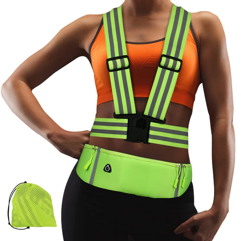 Reflective Vest Running Gear, High Visibility Adjustable Professional Safety Reflective Straps for Cycling, Dog Walking, Men Women Night Running of Outdoor Reflective Bands