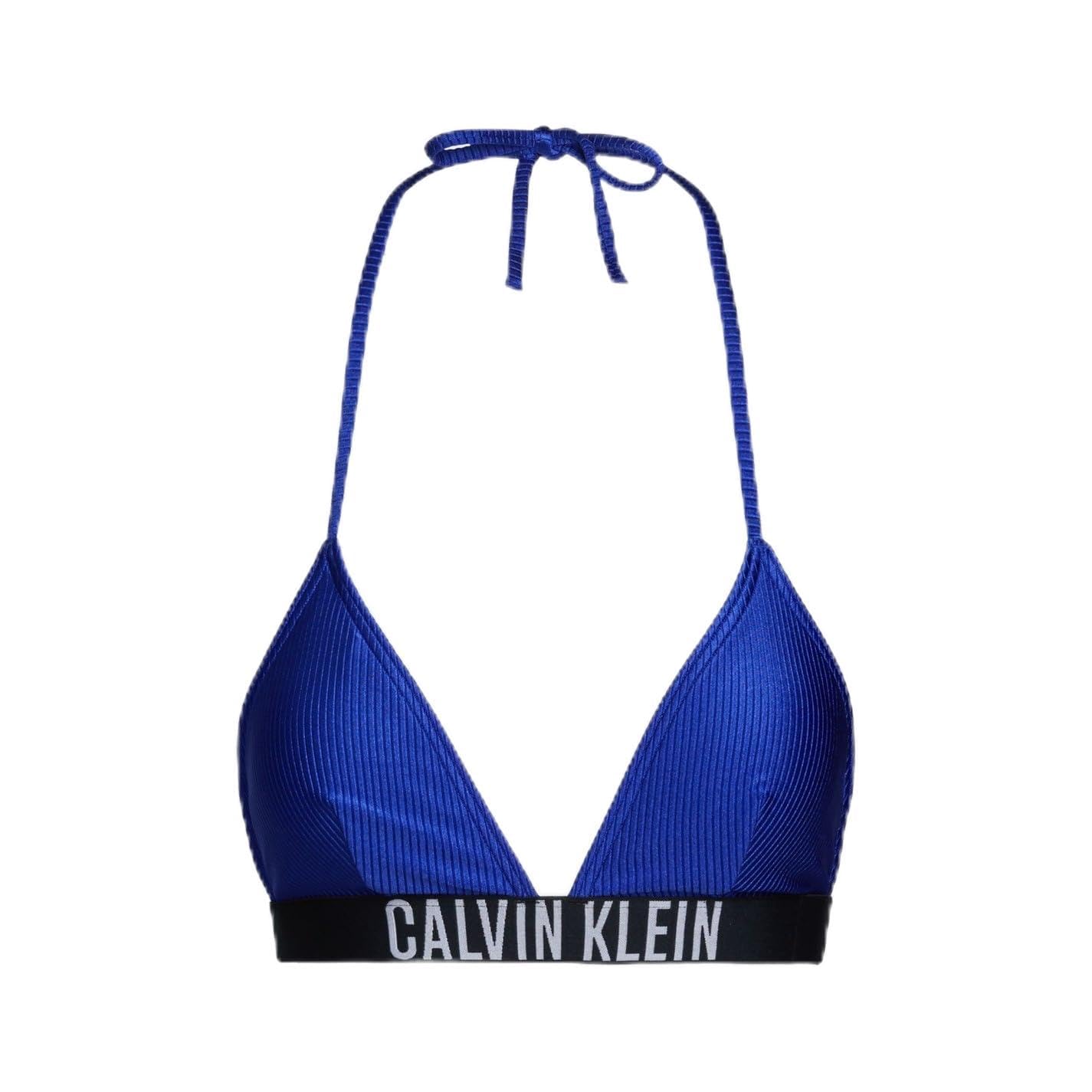 Calvin Klein Top de bikini triangular Mujer de canalé, Blau (Azul), XL