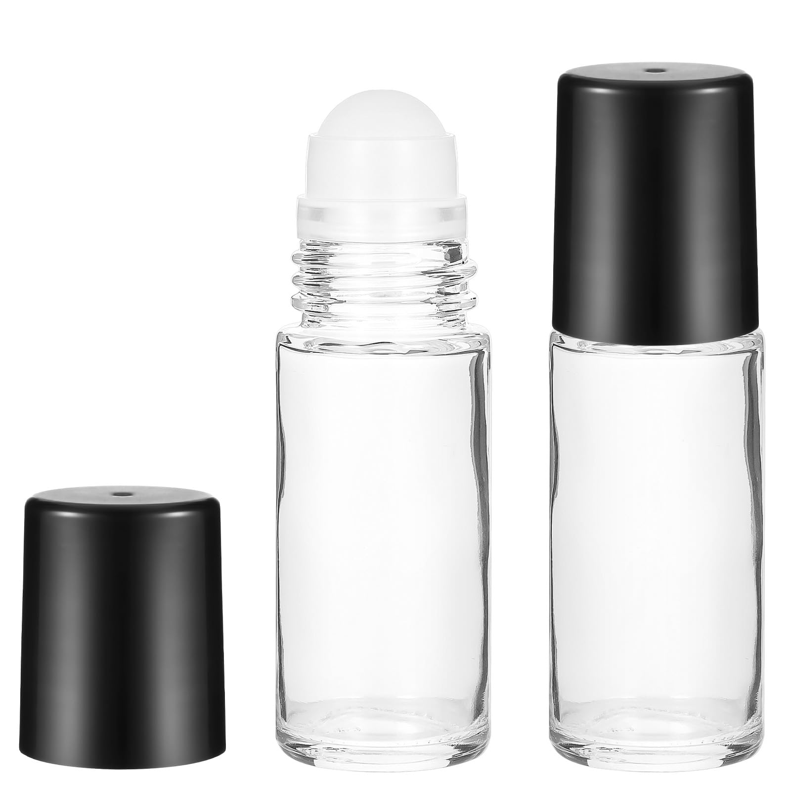 COMNICO Glass Roller Bottles, 2Pcs Refillable Empty Essential Oil Roll On Bottles with Plastic Roller Ball Black Cap Clear Leak-Proof Massage Containers for Essential Oils Facial Body Care