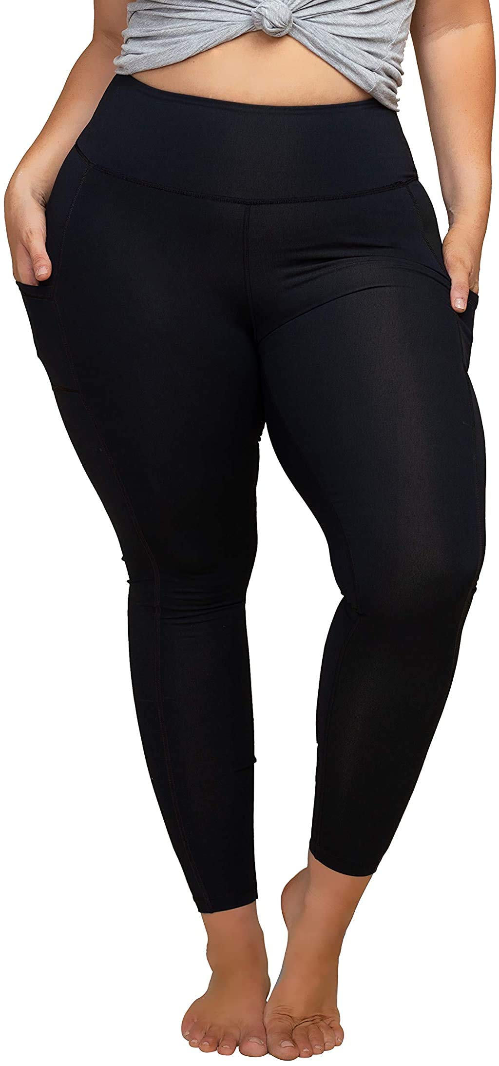 Damskie legginsy treningowe z wysokim stanem 7/8 w rozmiarze plus size z kieszenią 68 cm wewnętrzny szew