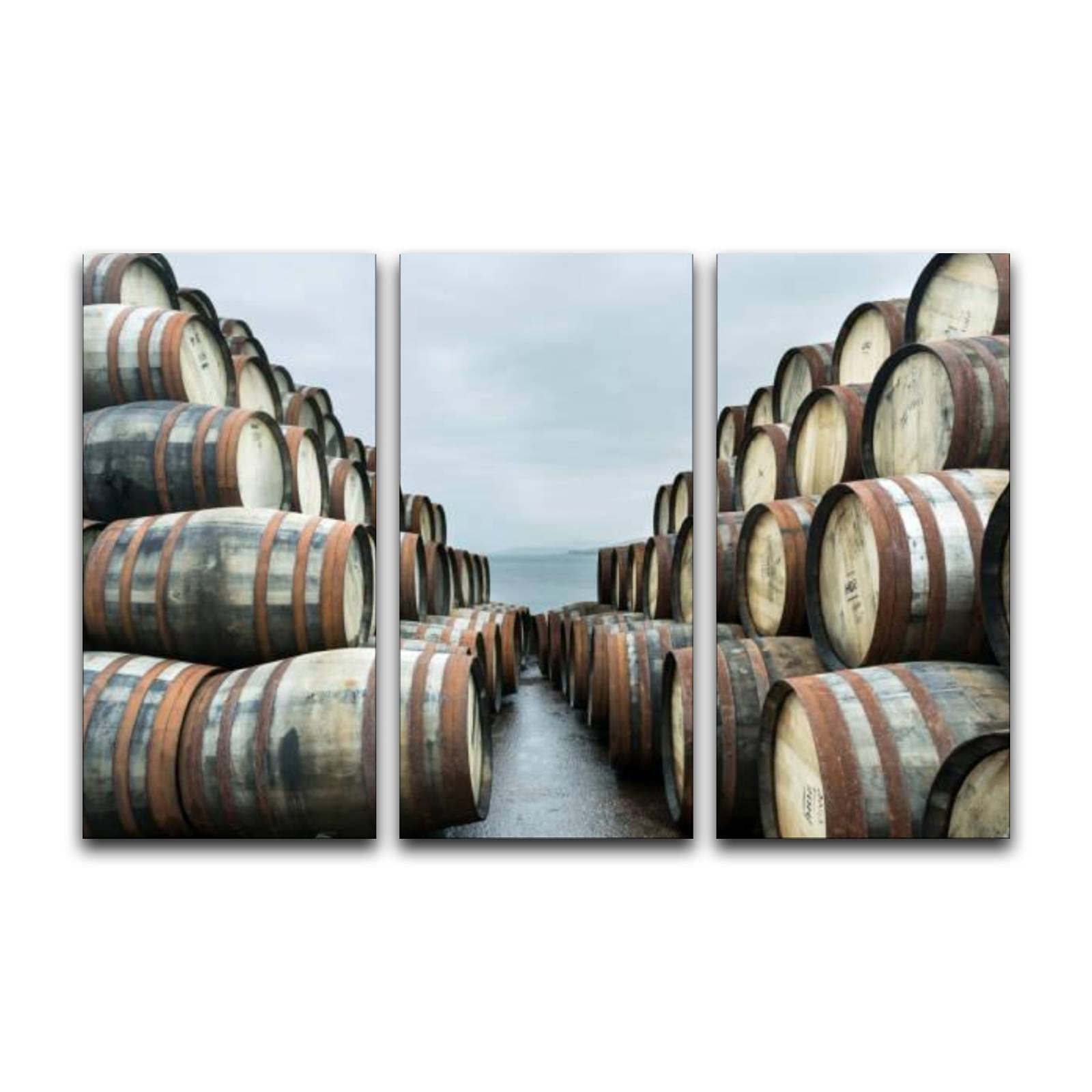 AEEZVMXNYG 3 Piece Canvas Pictures Wall Art Casks stored at Bunnahabhain Distillery Islay Stretched & Framed Painting Posters Artwork Home Decor for Living Room Bedroom Ready to Hang