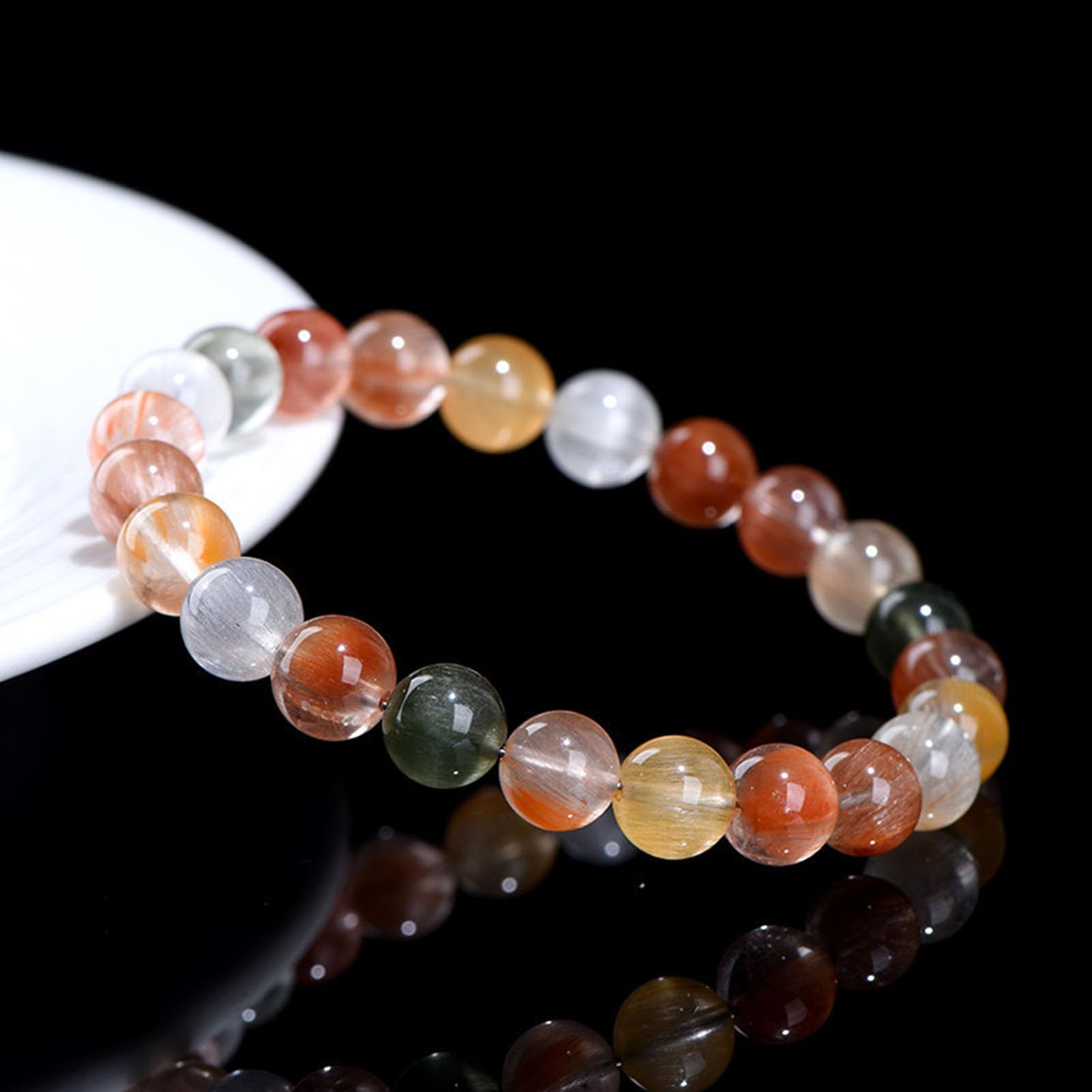 Pulsera de Cuarzo Multicolor con inclusiones sedosas, Pulsera elástica de Piedra Natural para la armonía y la Calma, joyería de Cristal elástica Ajustable para Mujer,3a,8MM