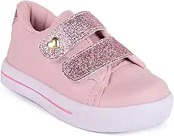 Tênis Infantil Menina Casual Antiderrapante Calce Fácil Glitter Coração Dourado Macio Leve