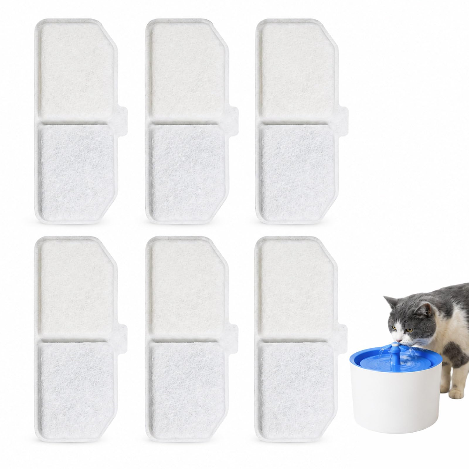LKTFATD 6 Pack Cat Water Fountain Filter Replacement, Pet Drinking Dispenser Filters with Activated Carbon & Ion Exchange Resin, Universal Fit for Most Standard Cat Water Fountains