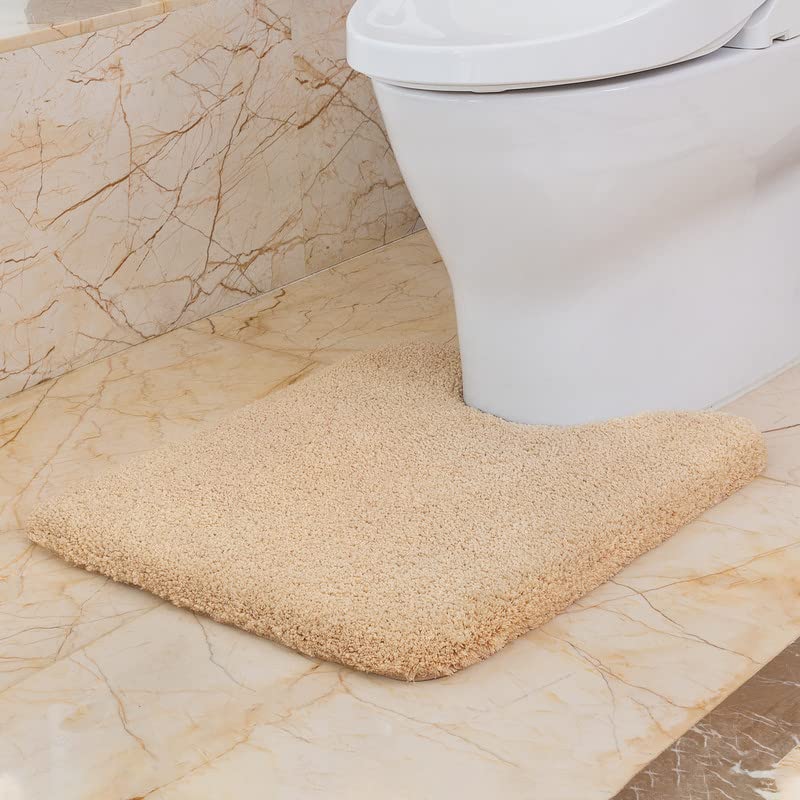 Image of VANZAVANZU Toilet Rugs for Bathroom U Shaped, Contour Bath Rugs for Toilet Bath Mats for Bathroom Non Slip Extra Soft Absorbant Microfiber Shaggy Thick Toilet Rugs U Shaped (U 20 inch*24 inch, Beige)