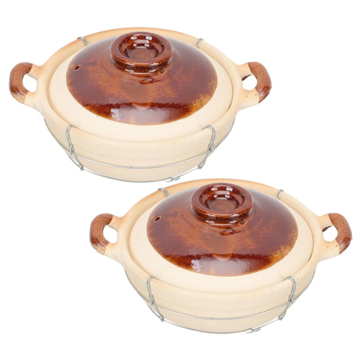 2 Piezas Cazuela de Barro con Mango Ergonómico para Cocinar Guisos y Sopas, Olla Beige de Barro con Distribución Uniforme del Calor, Adecuado para Uso Doméstico
