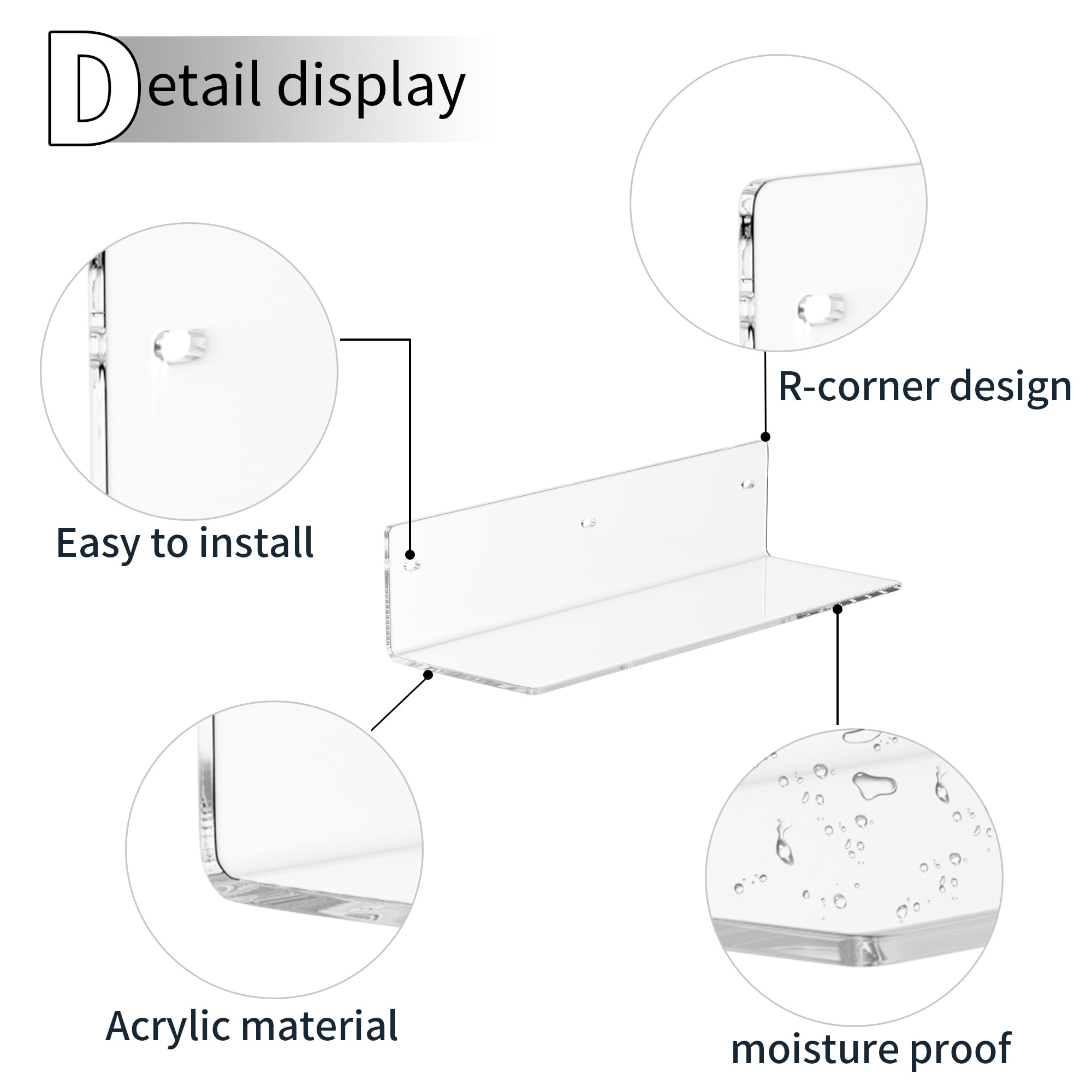 Sezanrpt 12 Inches Clear Wall Shelves, Moisture-proof, Acrylic Bathroom Wall Shelves - Image 4