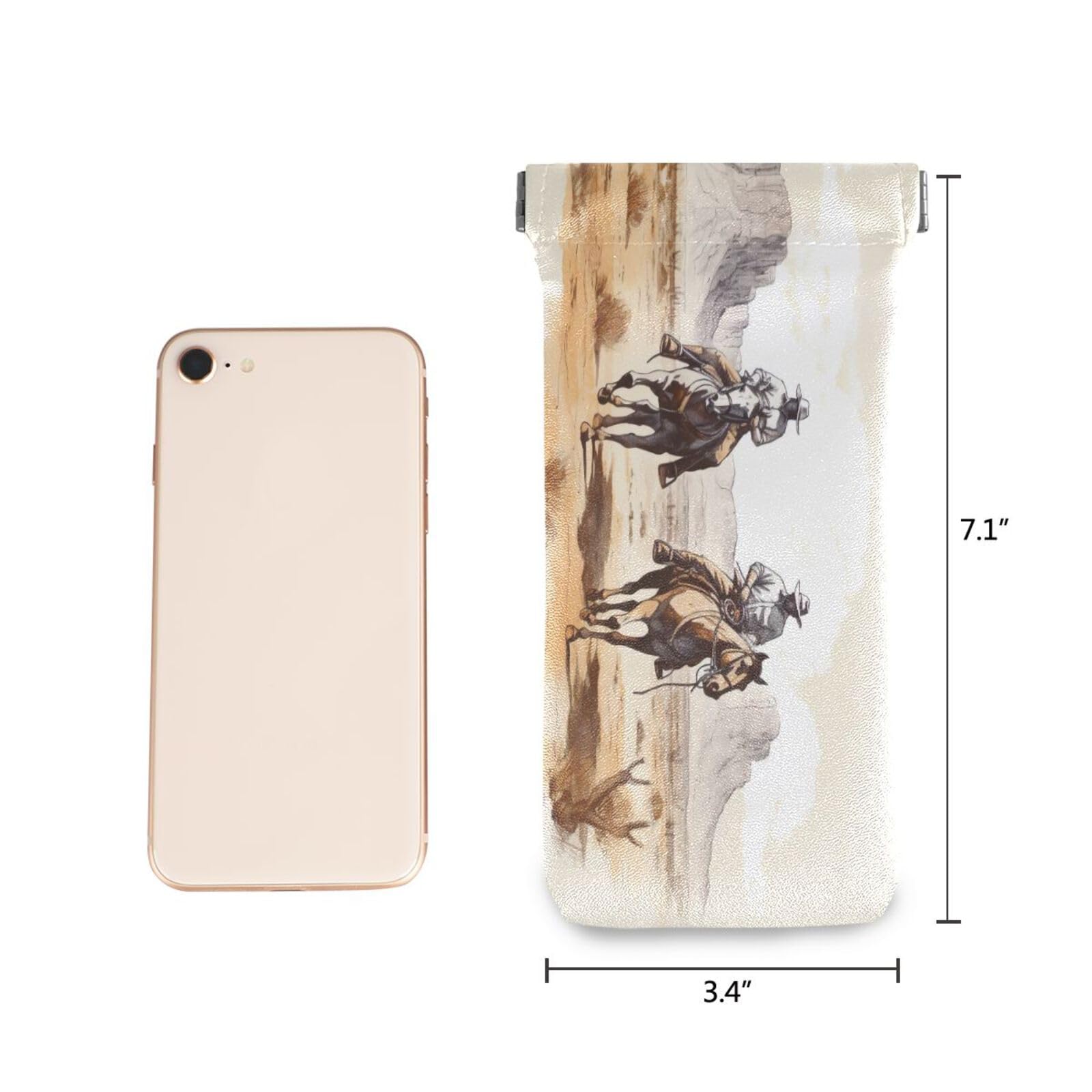 FLildon Western Cowboys Eyeglasses Pouch Squeeze Top Sunglasses Case Soft PU Leather Eyeglass Bag for Men Women