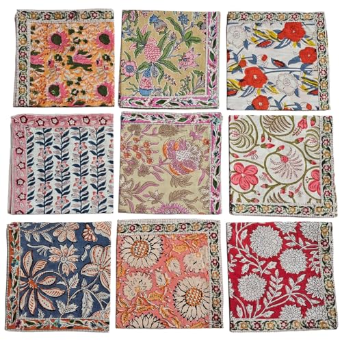 INDIANHANDICRAFTS 10 Pc Mix Lot Napkin Hand Made Napkins Set, Boho Cloth Dinner Napkins, Shibori Everyday Napkins Tie Dye Napkin Size 16x16 Inch Printed Napkin 002 SDTH0012 Multicolor