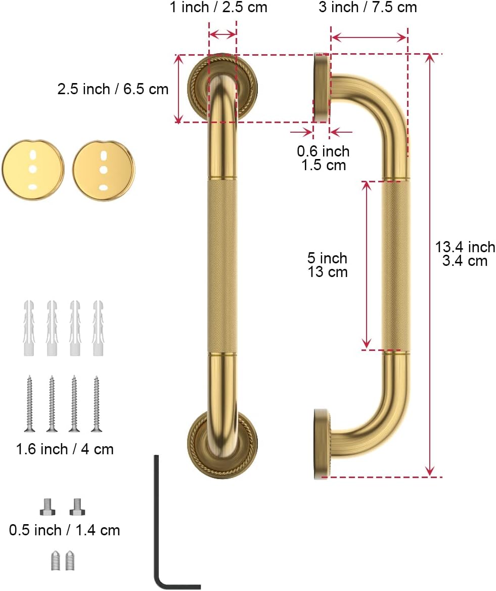 12 inch bronze shower grab bar gold, munzong antique brass bathroom grab bar w/anti-slip knurled grip, bathroom balance bar, safety bath handrail support, handicap injury elderly senior assist handle 12inch-1 pack antique bronze gold