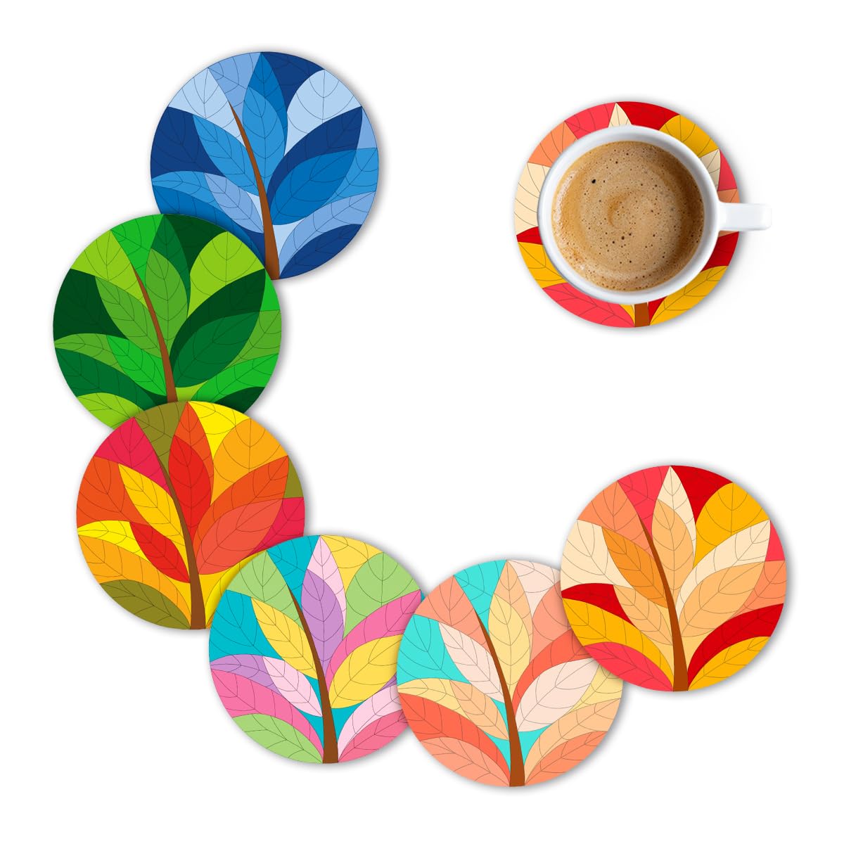 Brizberry® Brizcoast Premium Designer Round Leaf Printed Beautiful Wooden Coasters Fit for Tea Cups, Coffee Mugs and Glasses 12 8 (3.5X3.5 Inch) Design 5 (Set of 6) (B0D2P9B5Z7) Amazon Price History, Amazon Price Tracker