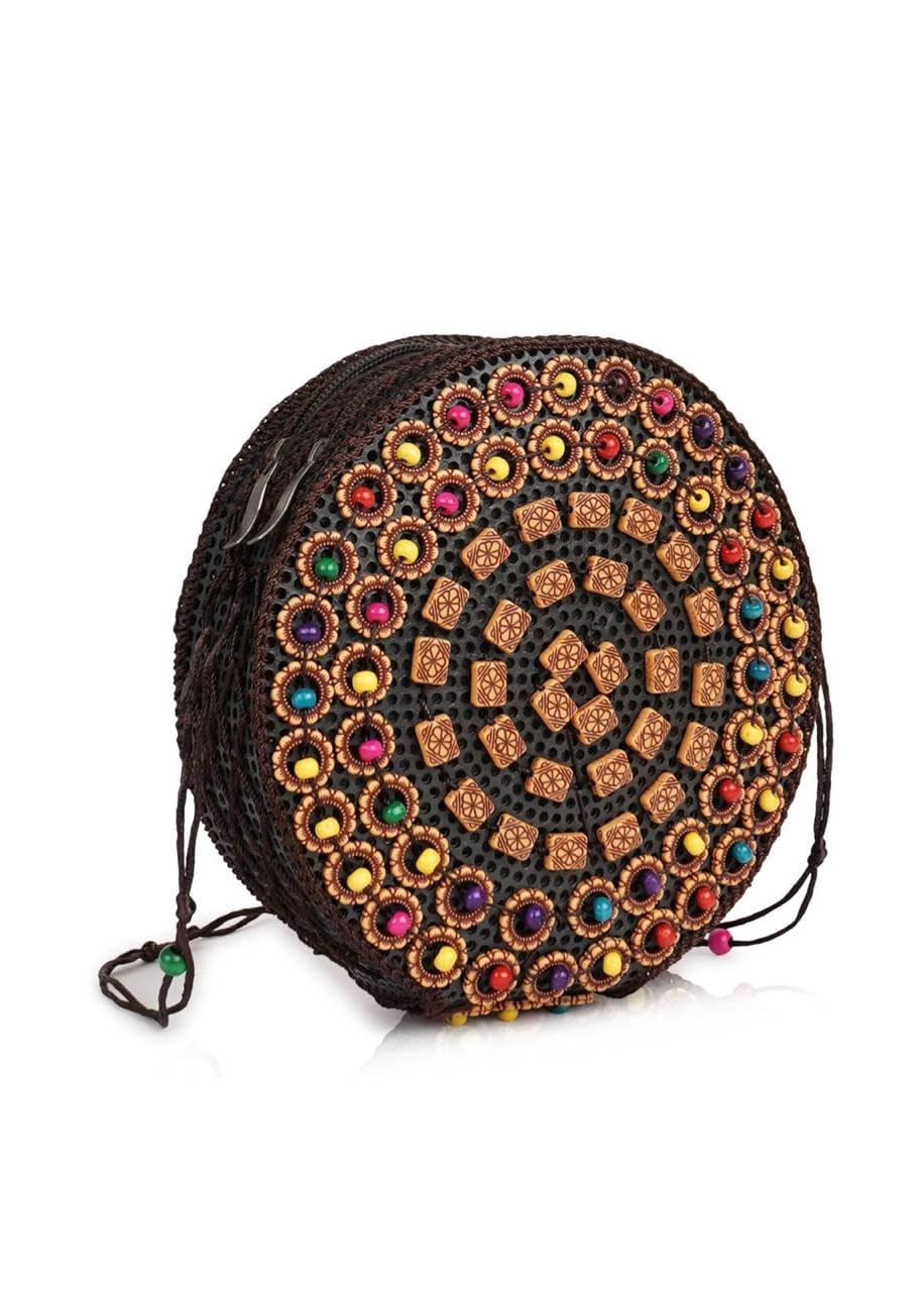 Coconut Shell Wooden Sling Bag for Women, Crossbody Multicolor Beads Handbag, Boho Style Clutch with Metal Chain, Rectangle Shape-picture-18