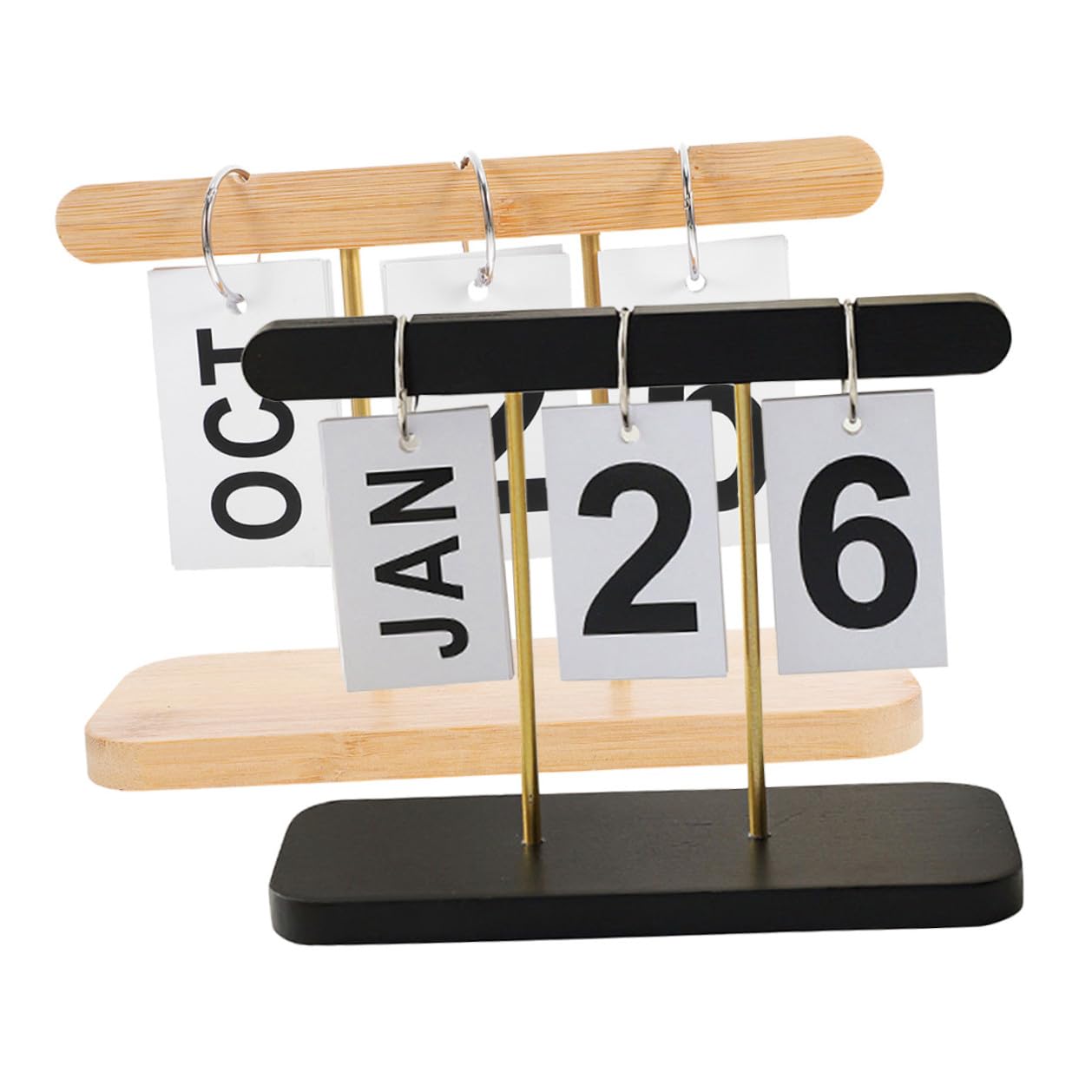 2 Piezas Calendario de Escritorio de Madera con Bloques Manuales para Fecha Mes y Día Soporte Rústico Reutilizable para Oficina y Organización Diaria Elegante