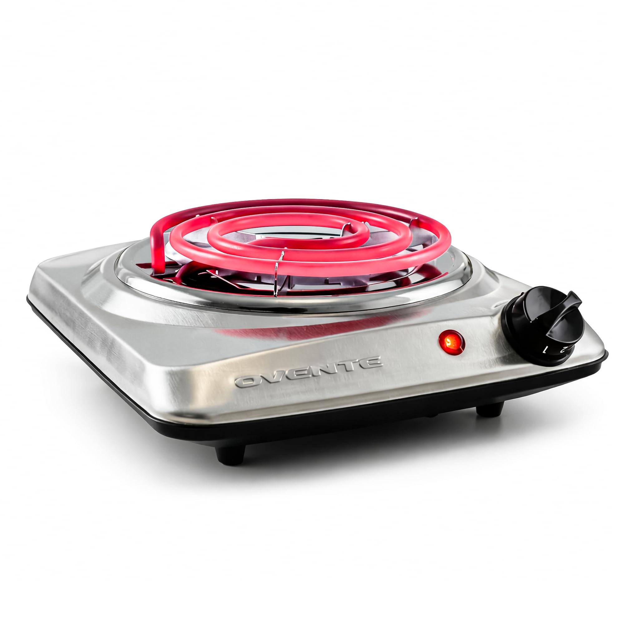 Electric Countertop Single Burner, 1000W Cooktop with 6" Stainless Steel Coil Hot Plate, 5 Level Temperature Control, Indicator Light, Compact Cooking Stove and Easy to Clean, Silver BGC101S