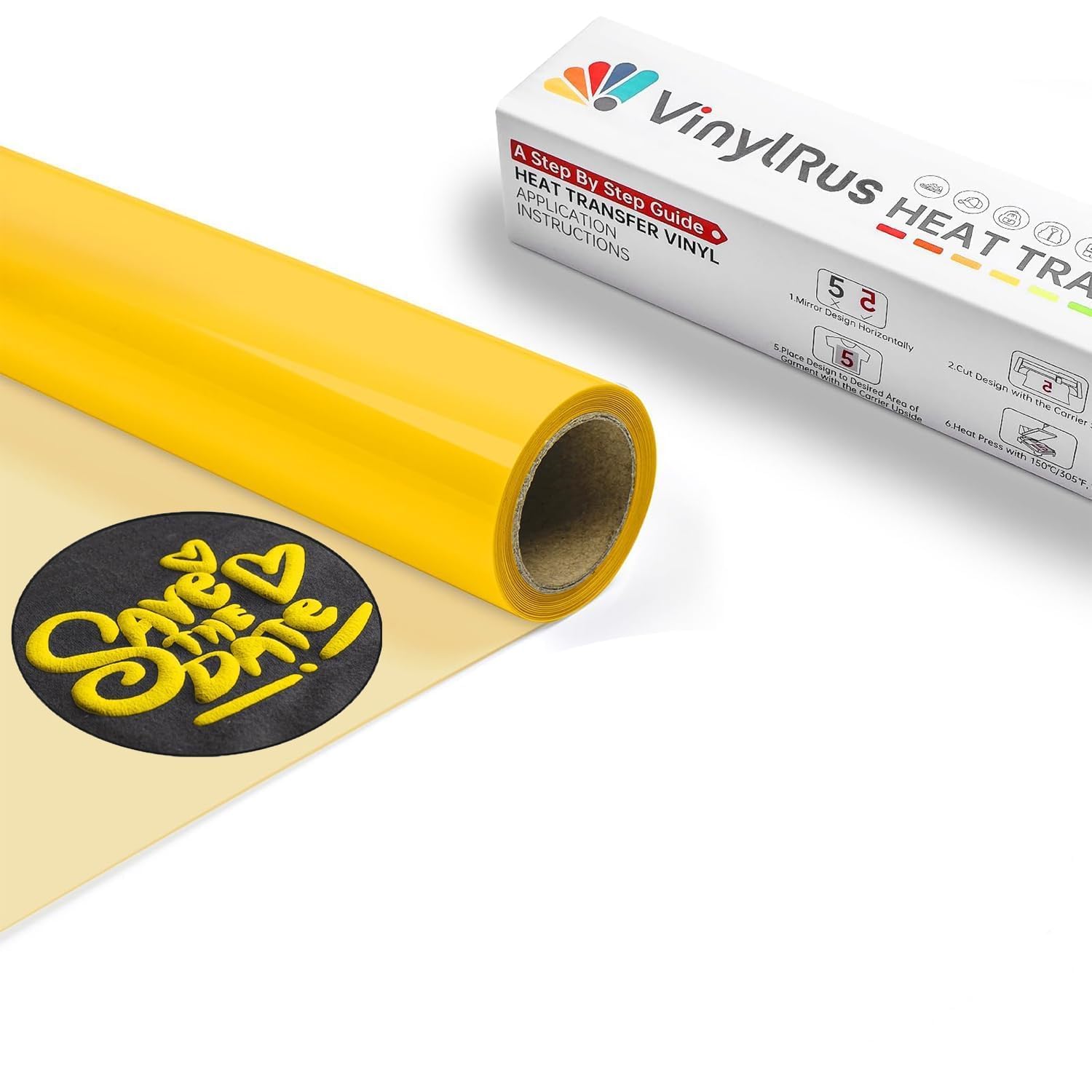 VinylRus Puff HTV Heat Transfer Vinyl Roll, Yellow, 12" x 6FT