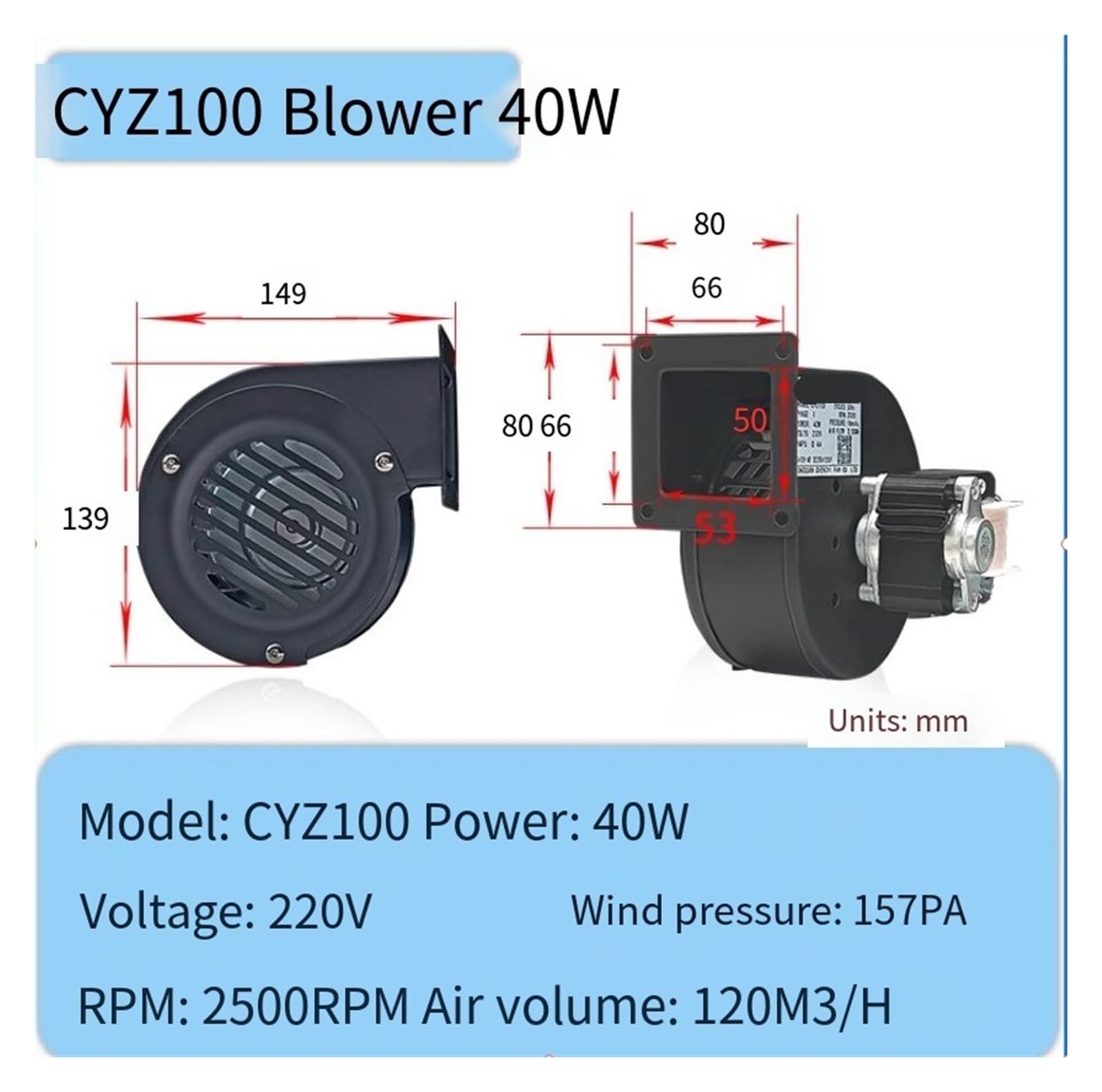 1 pièces 220V Ventilateur de poêle à Bois 13W 20W 40W Ventilateur de poêle extérieur à Faible Bruit Ventilateur de poêle(40W)