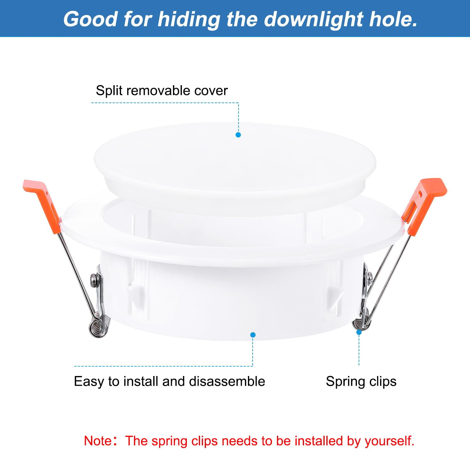PATIKIL Piastra Copertura Soffitto In Metallo Bianco Opaco - Per Fori Tondi Da 55 A 70 Mm, Con Molle A Clip - 3