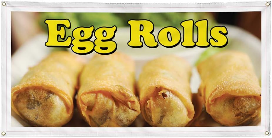 Vinyl Banner Multiple Sizes Egg Rolls Restaurant Cafe Bar Restaurant & Food Outdoor Weatherproof Industrial Yard Signs Brown 4 Grommets 16x40Inches