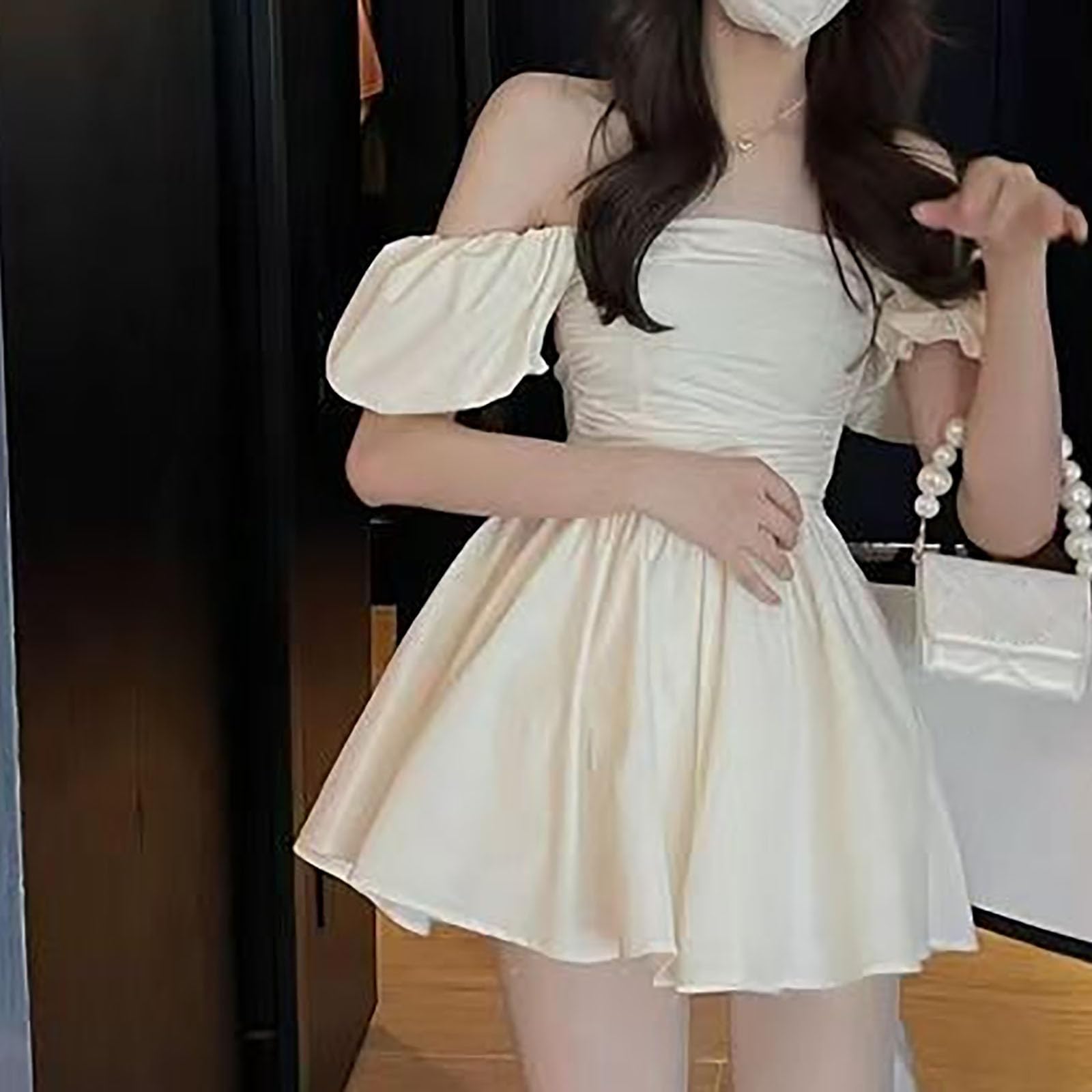 Szlafrok Noire Femme Summer Pure Desire Two Wear francuski bufiaste rękawy sukienka talia jedno słowo z odsłoniętymi ramionami puszyste wakacje
