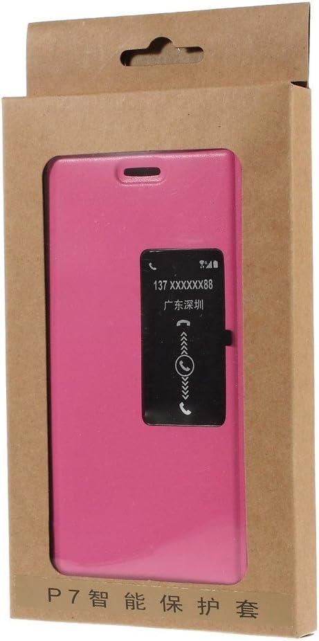 Slim Smart View Window Leather Stand Cover for Huawei Ascend P7 - Fushia