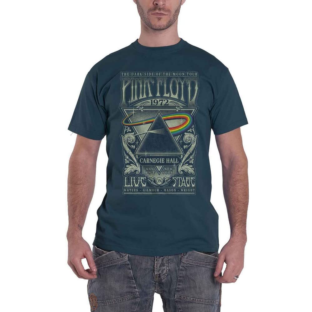 Pink Floyd Men's Blue T Shirt Carnegie Hall Live Poster Official Denim L