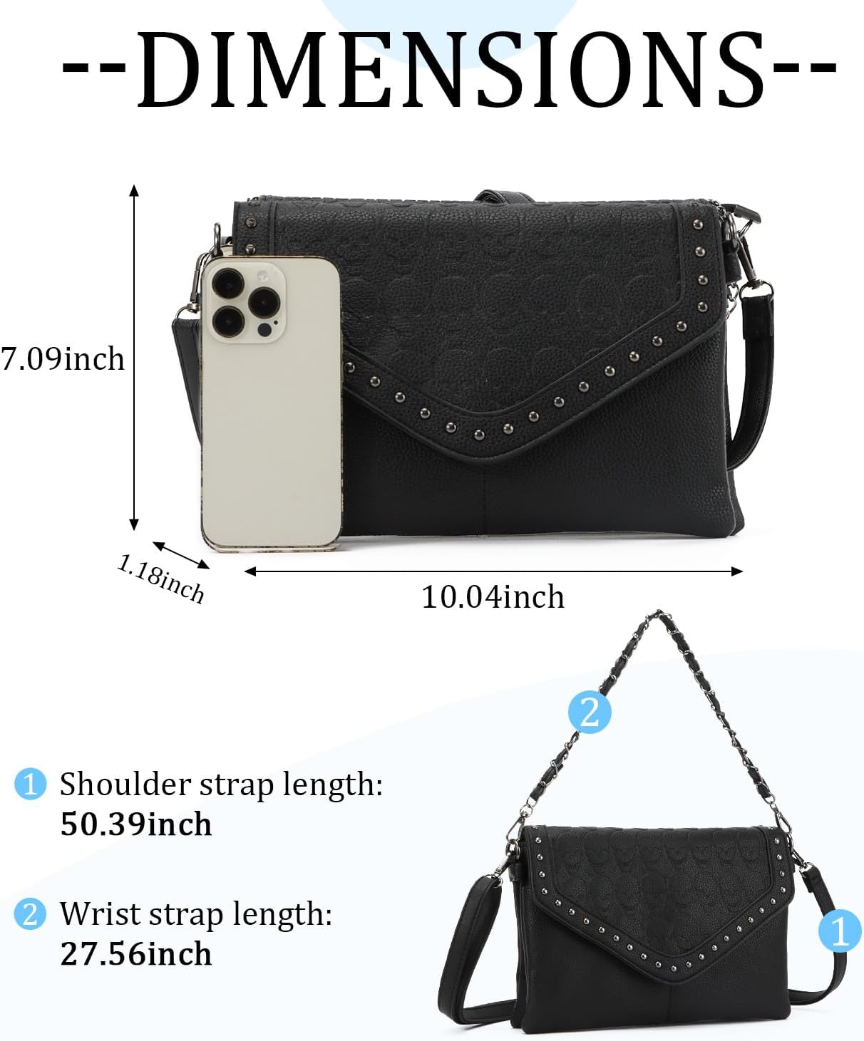 SUKUTU Women Skull Cross Body Bag Gothic Purse Vintage Punk Envelope Bag Classic Satchel Tote - Image 4