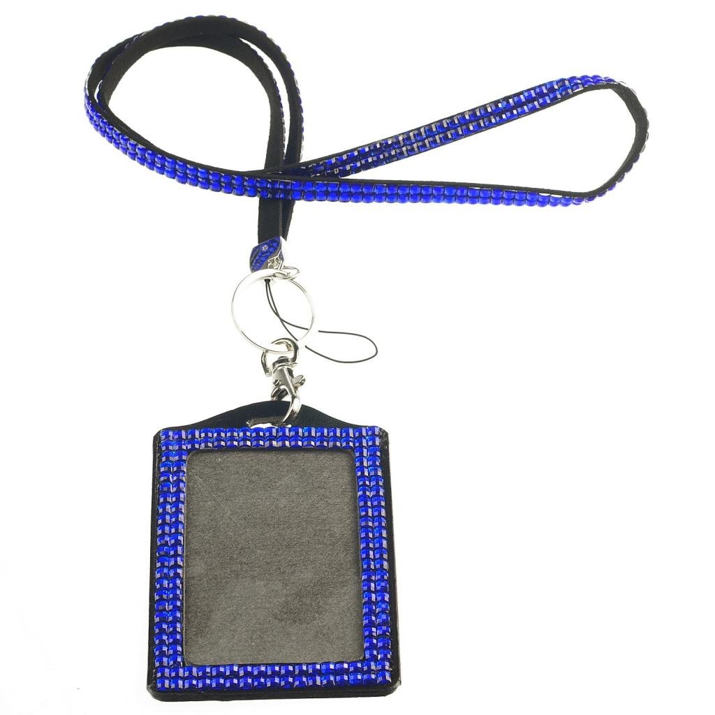 Ckb Ltd Black,Blue 1X Bling Combo Vertical Blue Id Card Holder & Lanyard Acrylic Rhinestone Style Lanyard Neck Strap Swivel Metal Clip Ckb011v